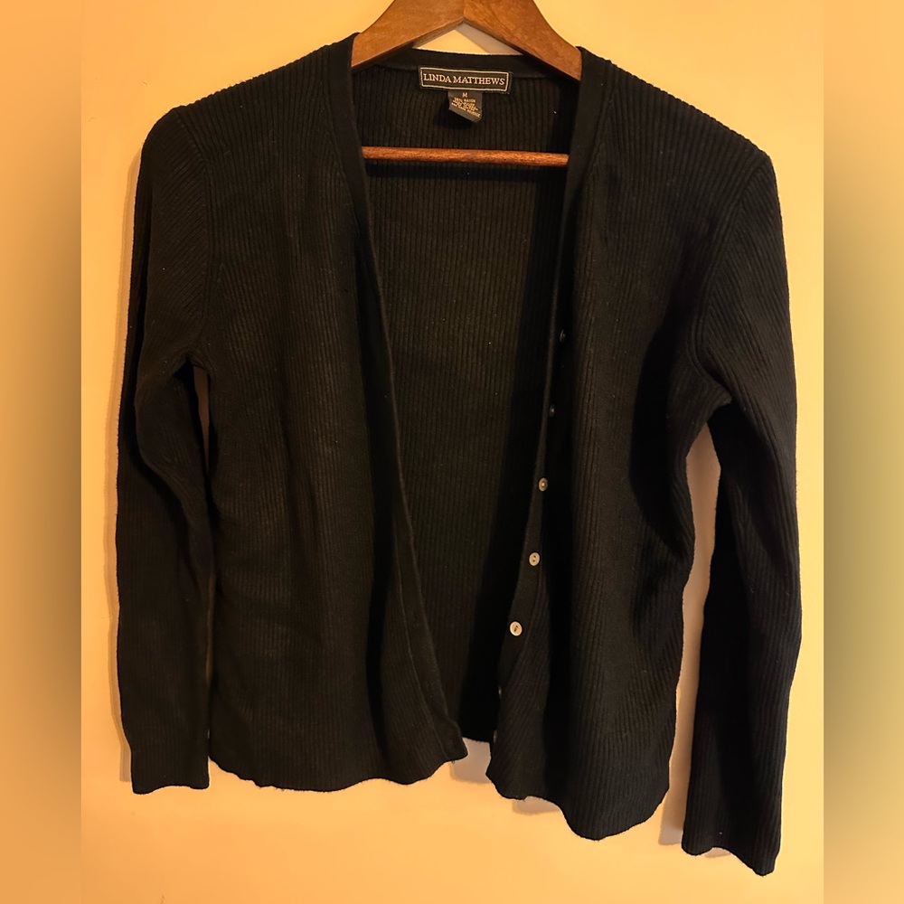 Black Linda Matthews Cardigan Sweater